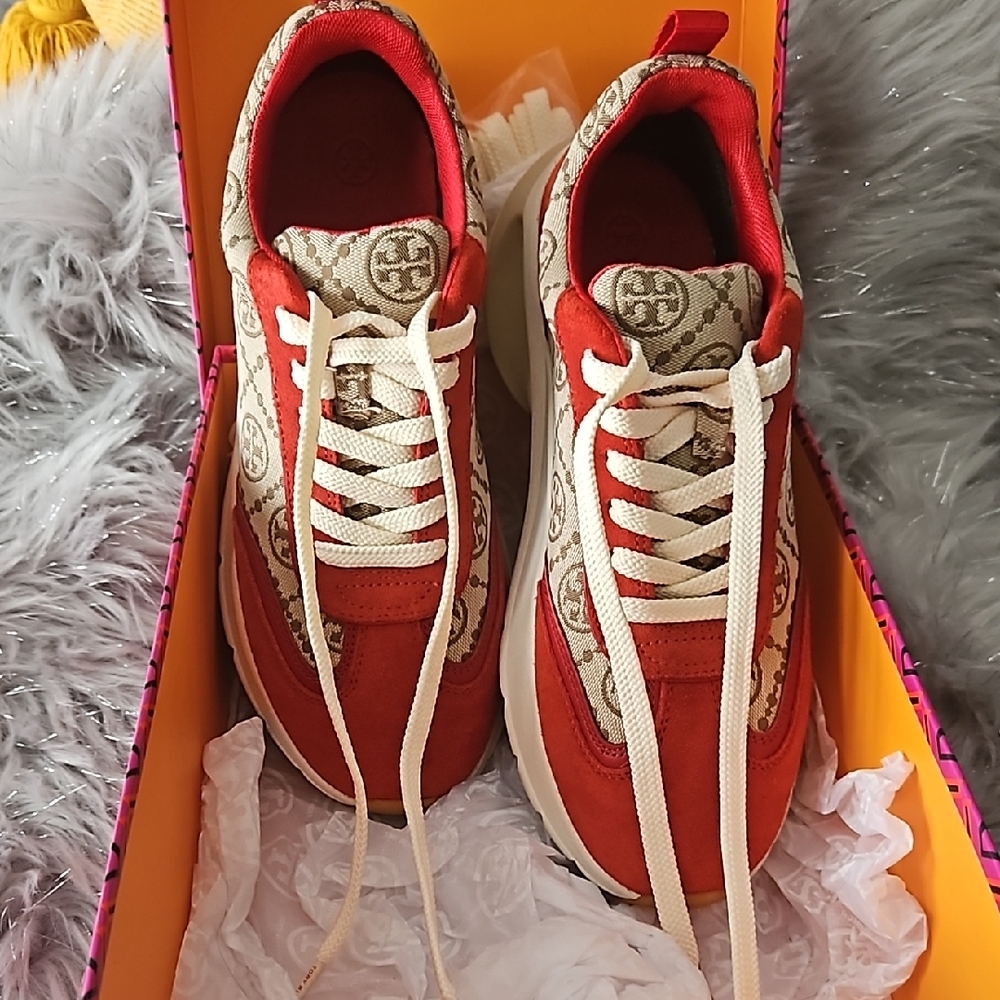 Tory Burch Red and Beige Sneakers